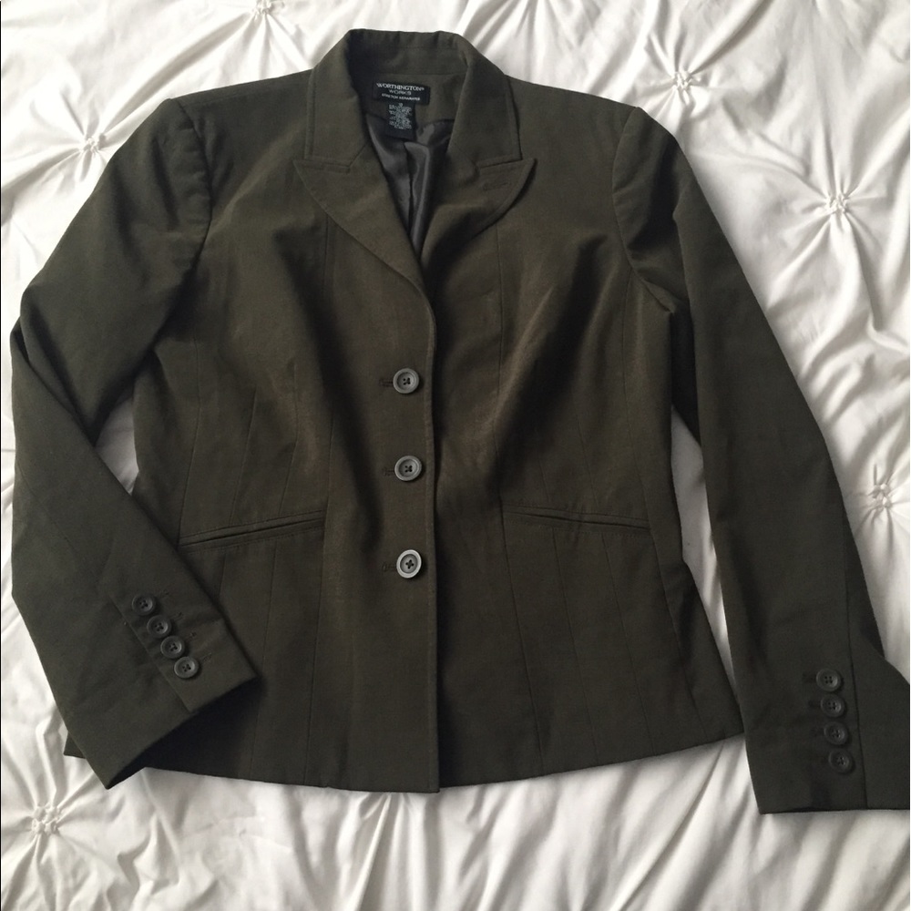 Worthington Stretch Olive Green Blazer Jacket Coat